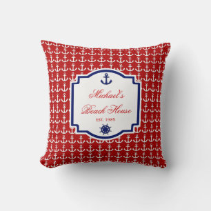 Almohada náutica roja y azul del ancla de la nave