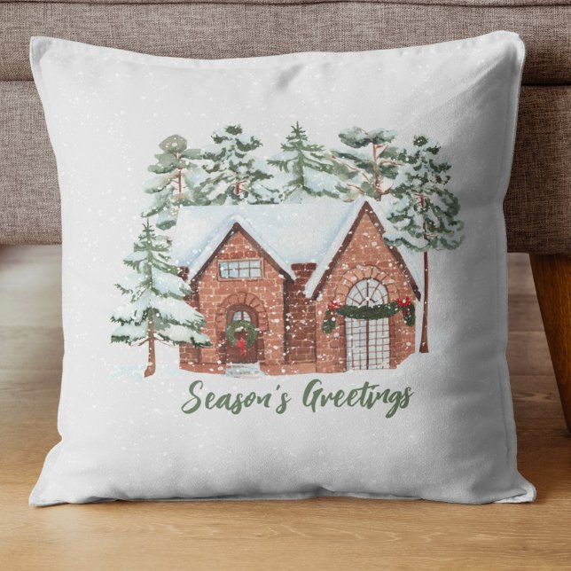 Almohada Navideña de Cottage Nevado – Pincelada Pe (Subido por el creador)
