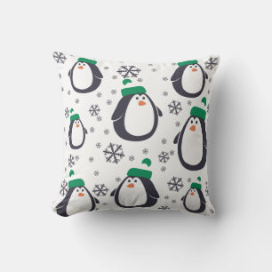 Almohada Navideña de Pingüinos y Copos de Nieve