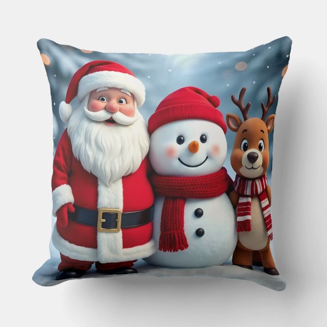 Almohada Navideña de Santa Claus, Muñeco de Nieve  (Anverso)