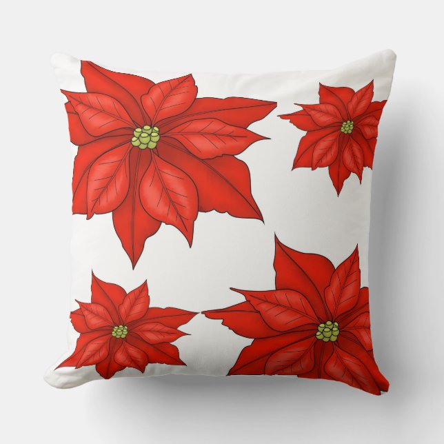Almohada Navideña-Poinsettias Rojas (Anverso)