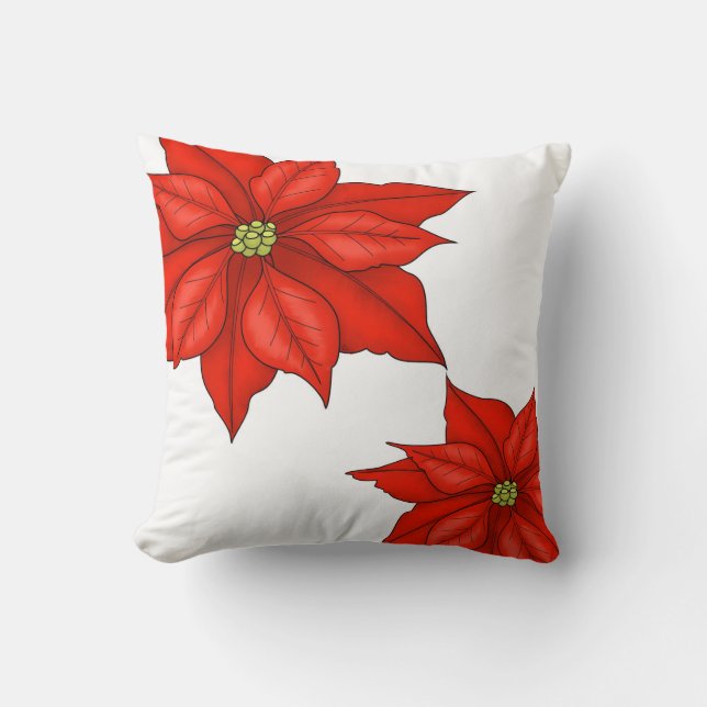 Almohada Navideña-Poinsettias Rojas (Anverso)