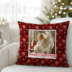 Almohada navideña victoriana alegre ángel rojo y d