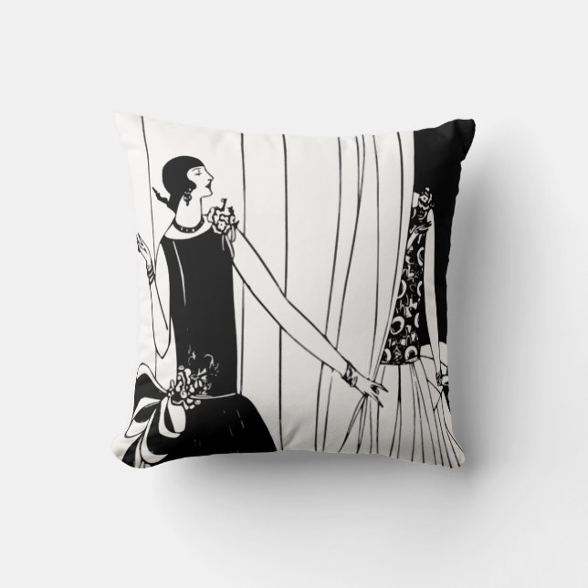 Almohada negra/blanca del art déco de la aleta (Anverso)