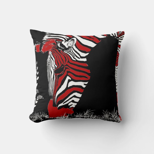 Almohada negra blanca roja abstracta (Anverso)