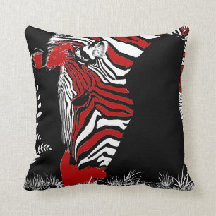 Almohada negra blanca roja abstracta