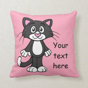 Almohada negra, blanca y rosada del gato