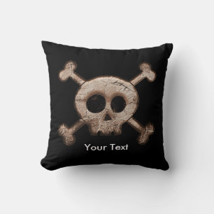 Almohada negra con calavera y huesos de estilo des