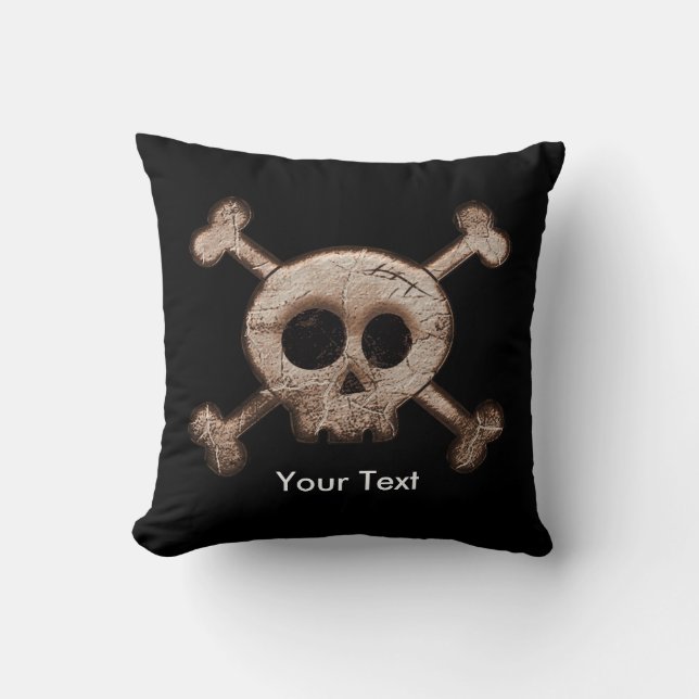 Almohada negra con calavera y huesos de estilo des (Anverso)