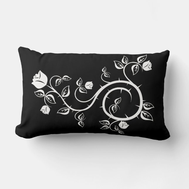 Almohada negra con diseño del rosa blanco (Anverso)