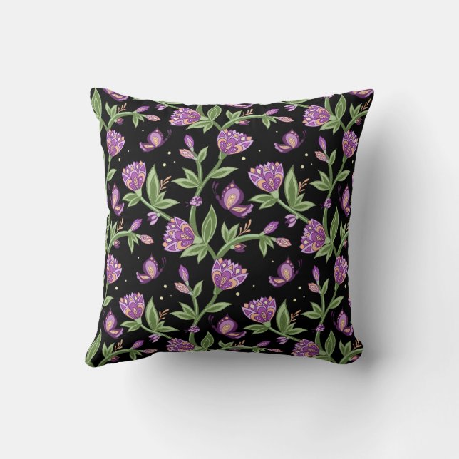 almohada negra con flores moradas (Reverso)