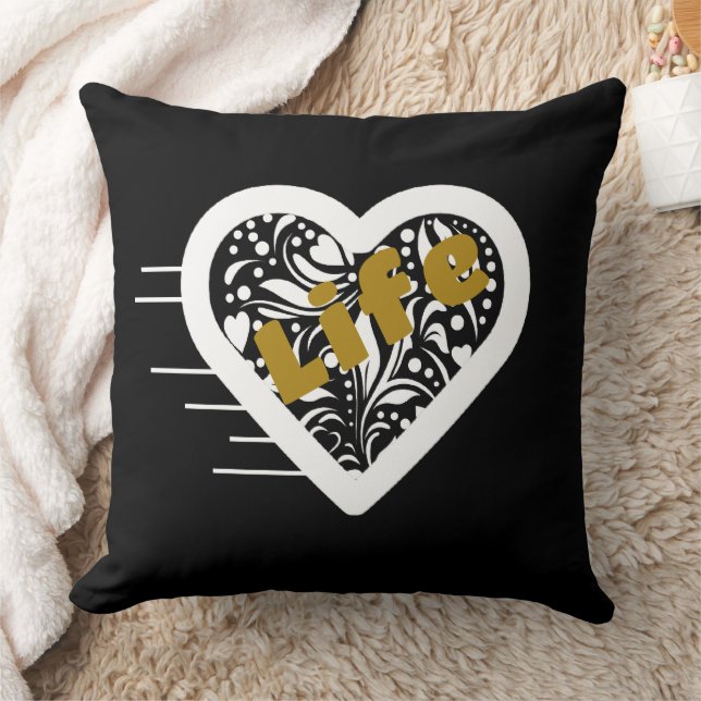 Almohada negra con frase de la vida por Poet Adiel (Manta)