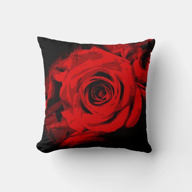 Almohada negra con Rosa Roja (Anverso)