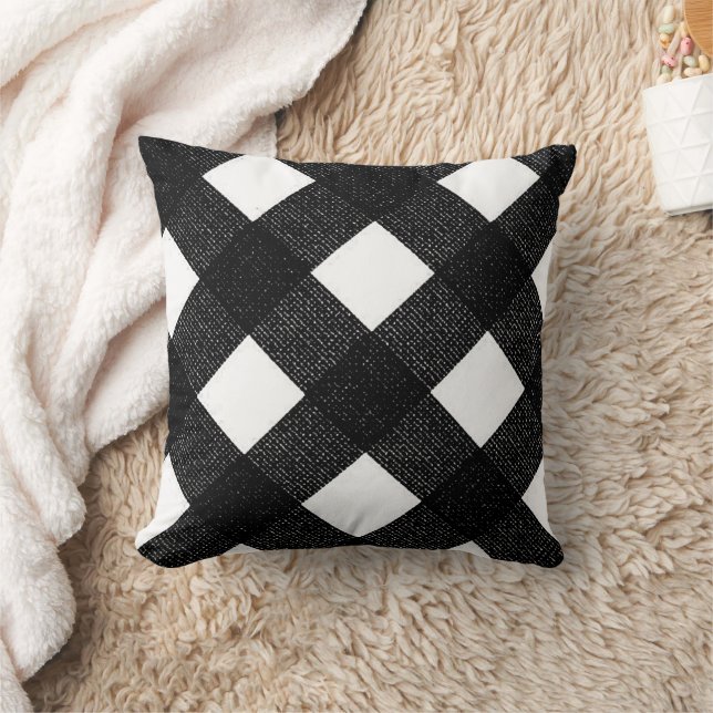 Almohada negra de cuadros diagonales de búfalo (Manta)