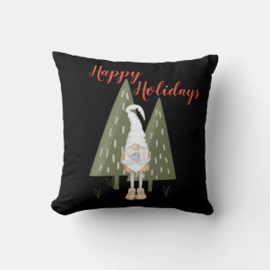 Almohada Negra de Feliz Navidad con Gnomo del Bosq