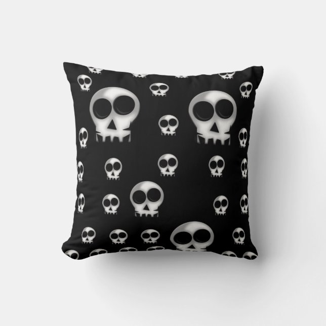 Almohada Negra de Halloween con Decoración de Crán (Anverso)