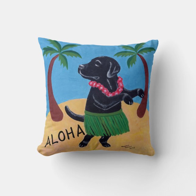 Almohada negra de Labrador de la hawaiana (Anverso)