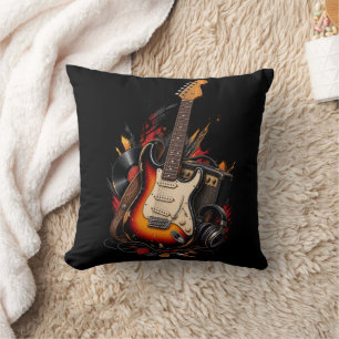 Almohada negra de música rock de guitarra eléctric