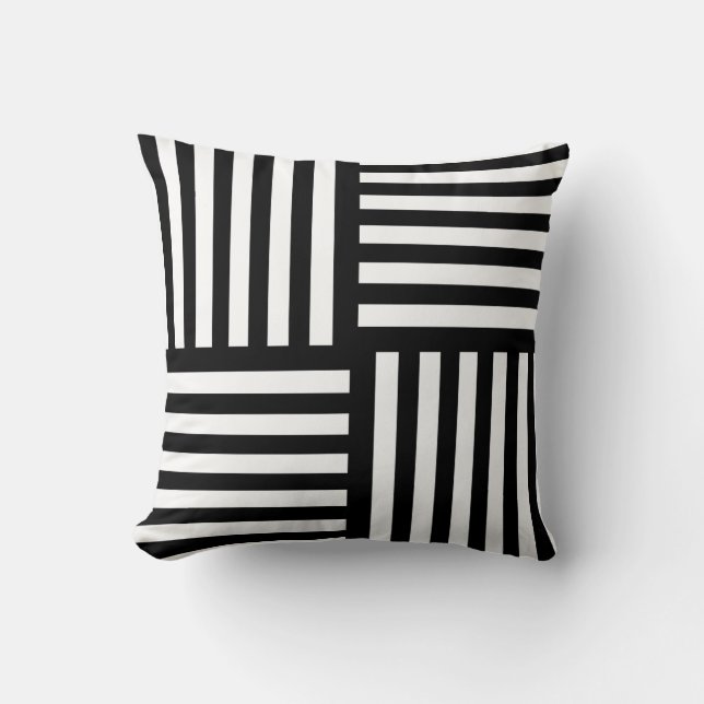 Almohada Negra de Rayas Moderna Minimalista (Anverso)