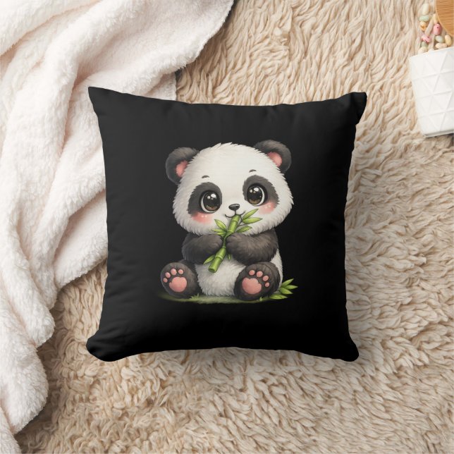Almohada Negra de Tirar Panda Bebé Lindo Comiendo  (Manta)
