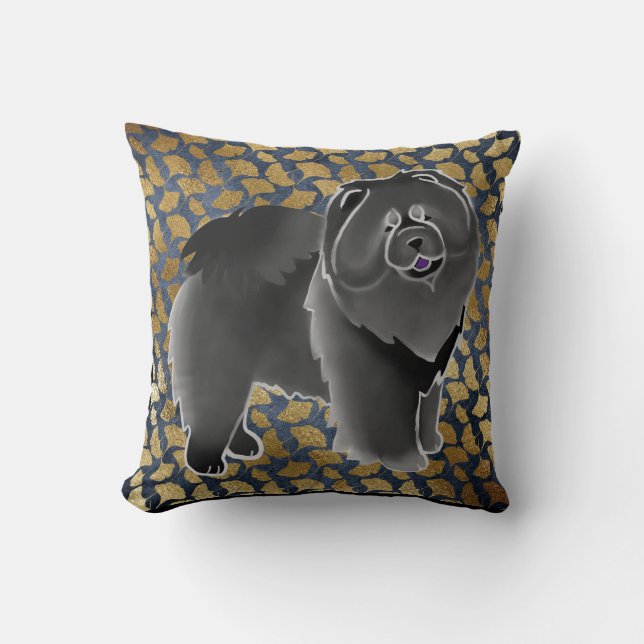Almohada negra del perro chino del GINKGO - elija (Anverso)