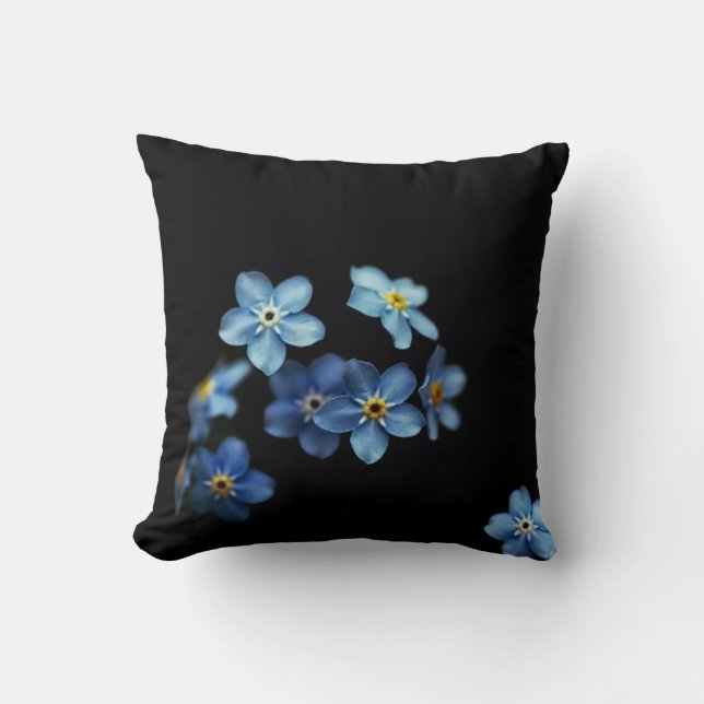 Almohada negra floral azul y negra (Anverso)