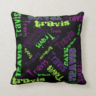 Almohada Negra Neon Verde Violeta Púrpura Nombre C