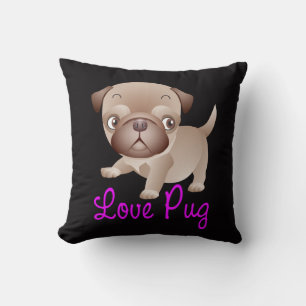 Almohada Negra Perro Cachorro Pug Amor