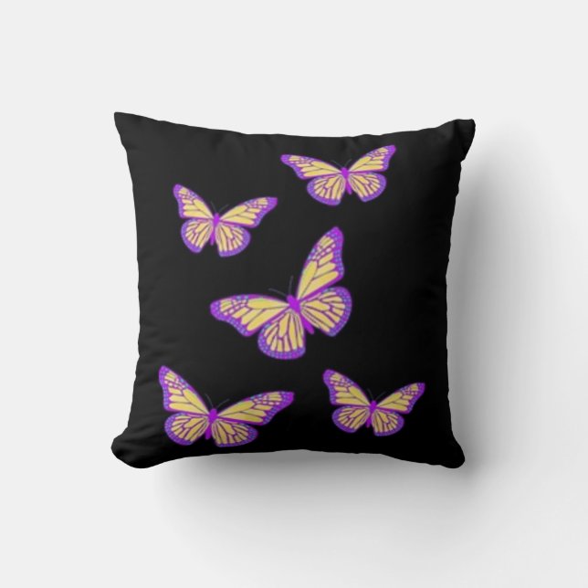 Almohada negra púrpura de las mariposas de monarca (Anverso)