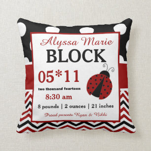 Almohada negra roja de la invitación del bebé de