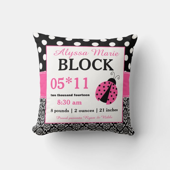 Almohada negra rosada de la invitación del bebé de (Anverso)