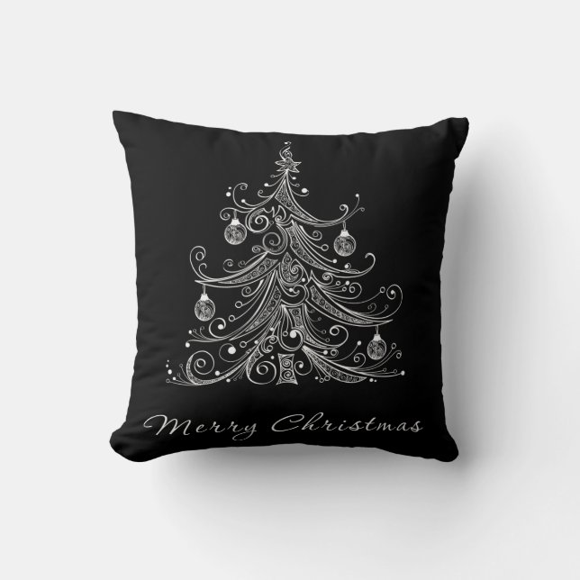 Almohada negra y blanca del árbol de navidad (Anverso)