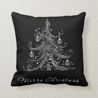 Almohada negra y blanca del árbol de navidad