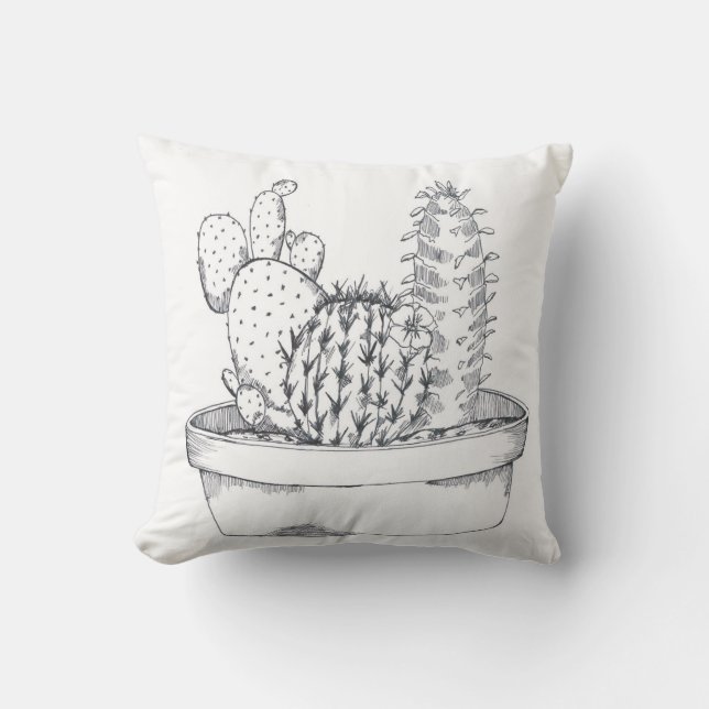 Almohada negra y blanca del cactus (Anverso)