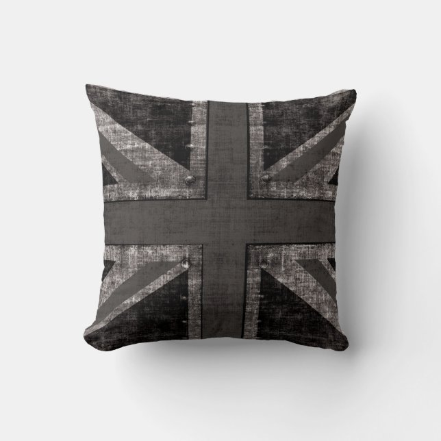 Almohada negra y blanca del grunge de Union Jack (Anverso)