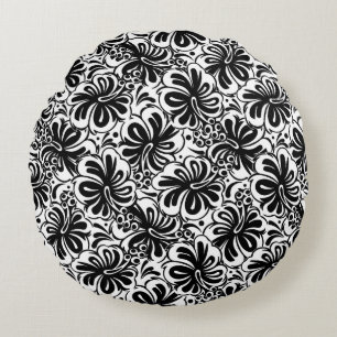 Almohada Negra y Blanca Floral