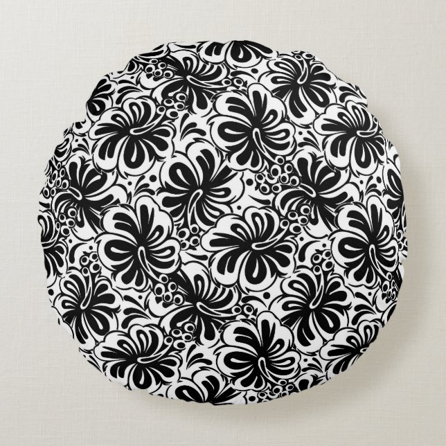 Almohada Negra y Blanca Floral (Anverso)