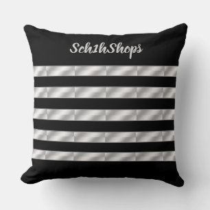 Almohada negra y plateada con rayas personalizada