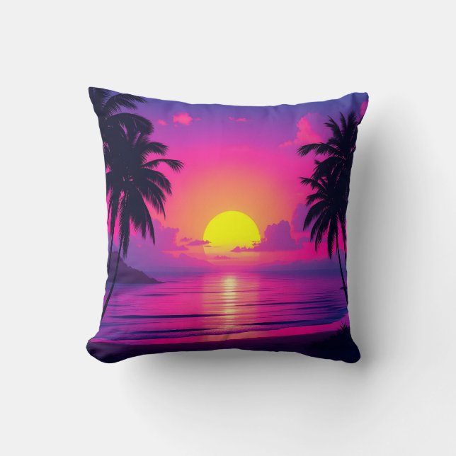 Almohada Neon Palm Sunset y Blue Glow Oasis (Anverso)