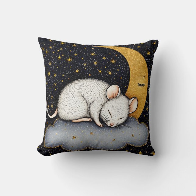 ☁️🐭 Almohada Nube Ratón Blanco Dormido Regalo Dec (Anverso)