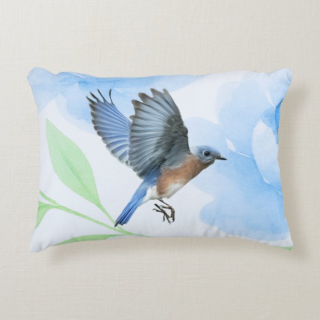 Almohada Pájaro Azul en Vuelo (Anverso)