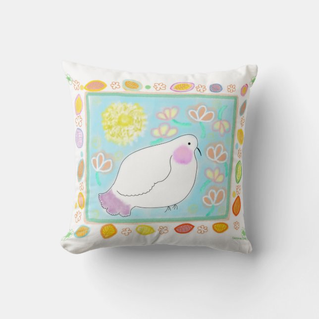 Almohada Paloma de la Paz con flores (Anverso)