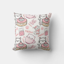 Almohada para amantes de gatos rosados y blancos l