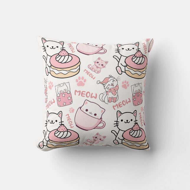 Almohada para amantes de gatos rosados y blancos l (Anverso)