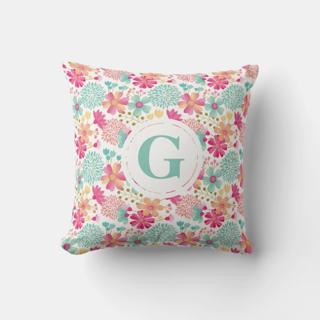 Almohada para guardería con patrón floral de letra (Anverso)