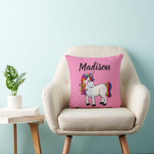 Almohada para niños con nombre de unicornio rosa