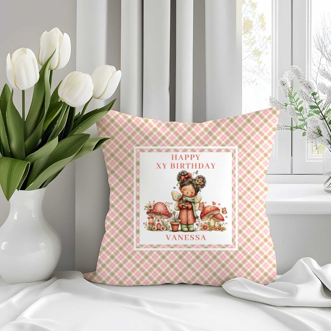 Almohada para tirar Cumpleaños número 1 Hada Linda (Pink Cute Fairy 1st Birthday Throw Pillow)