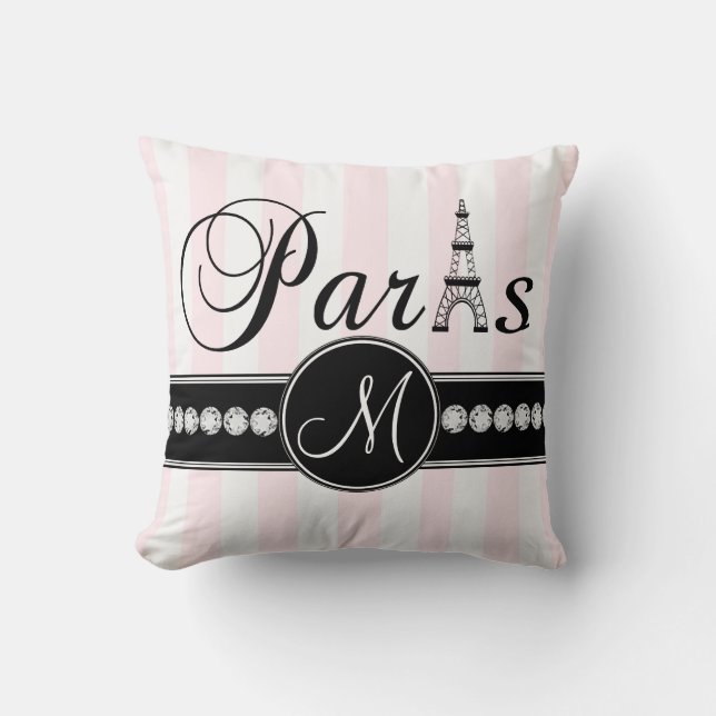 Almohada parisiense del monograma del negro blanco (Anverso)