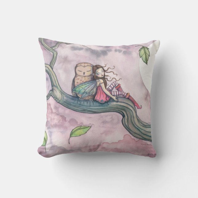 Almohada Pequeña Hada Durmiente y Búho (Anverso)