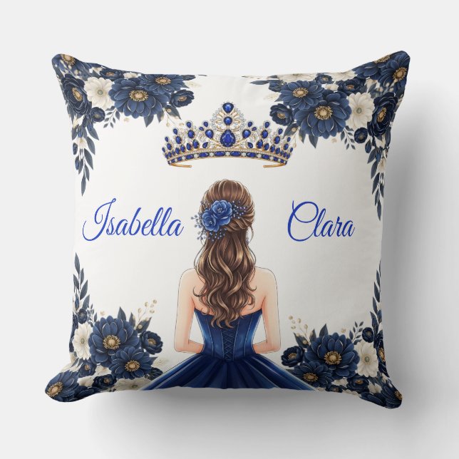 Almohada Personalizada Azul Real para Quinceañera (Anverso)
